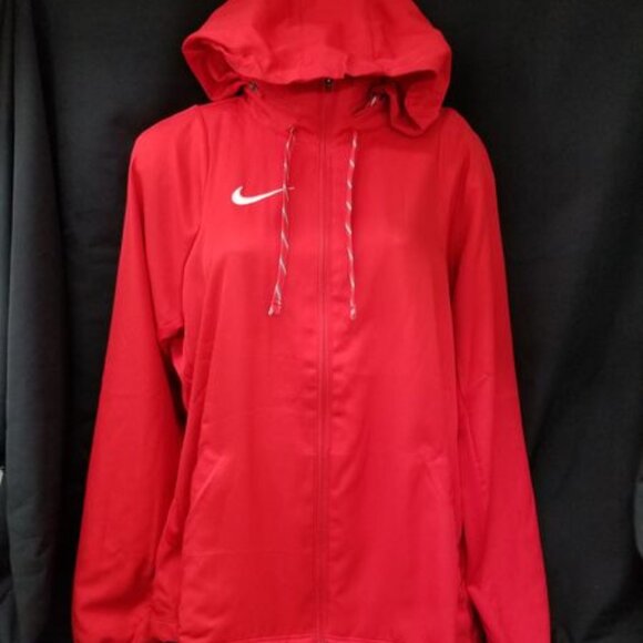 WOMENS NIKE RED WIND JACKET, NEW W/ TAGS, SIZE MED, HOODED - Picture 1 of 4